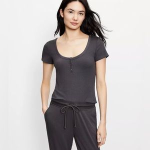 Grey Ribbed Super Soft Buttoned Scooped Neck Shirt - Lou & Grey